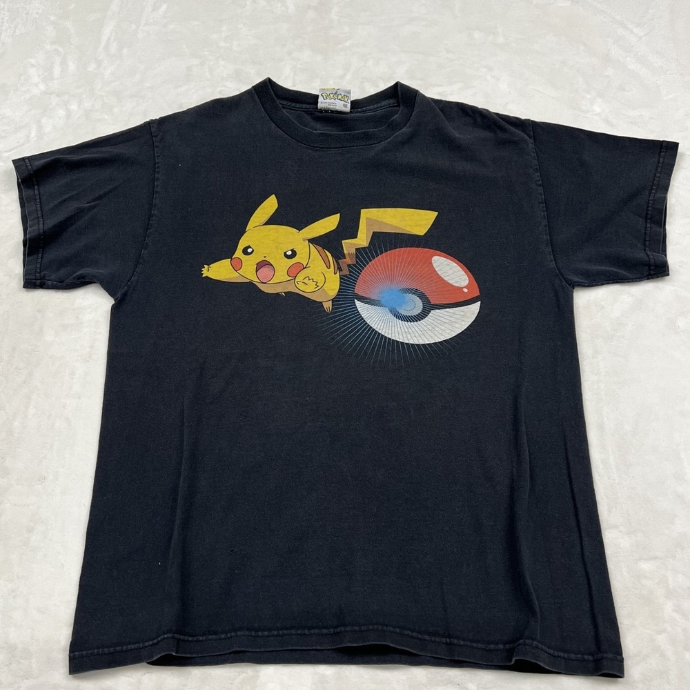 Pokemon Graphic T-Shirt Mens Medium Black 2007 Pikachu Poke Ball Vintage Style